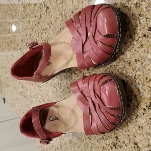 Clark's red leather open weave casual shoes